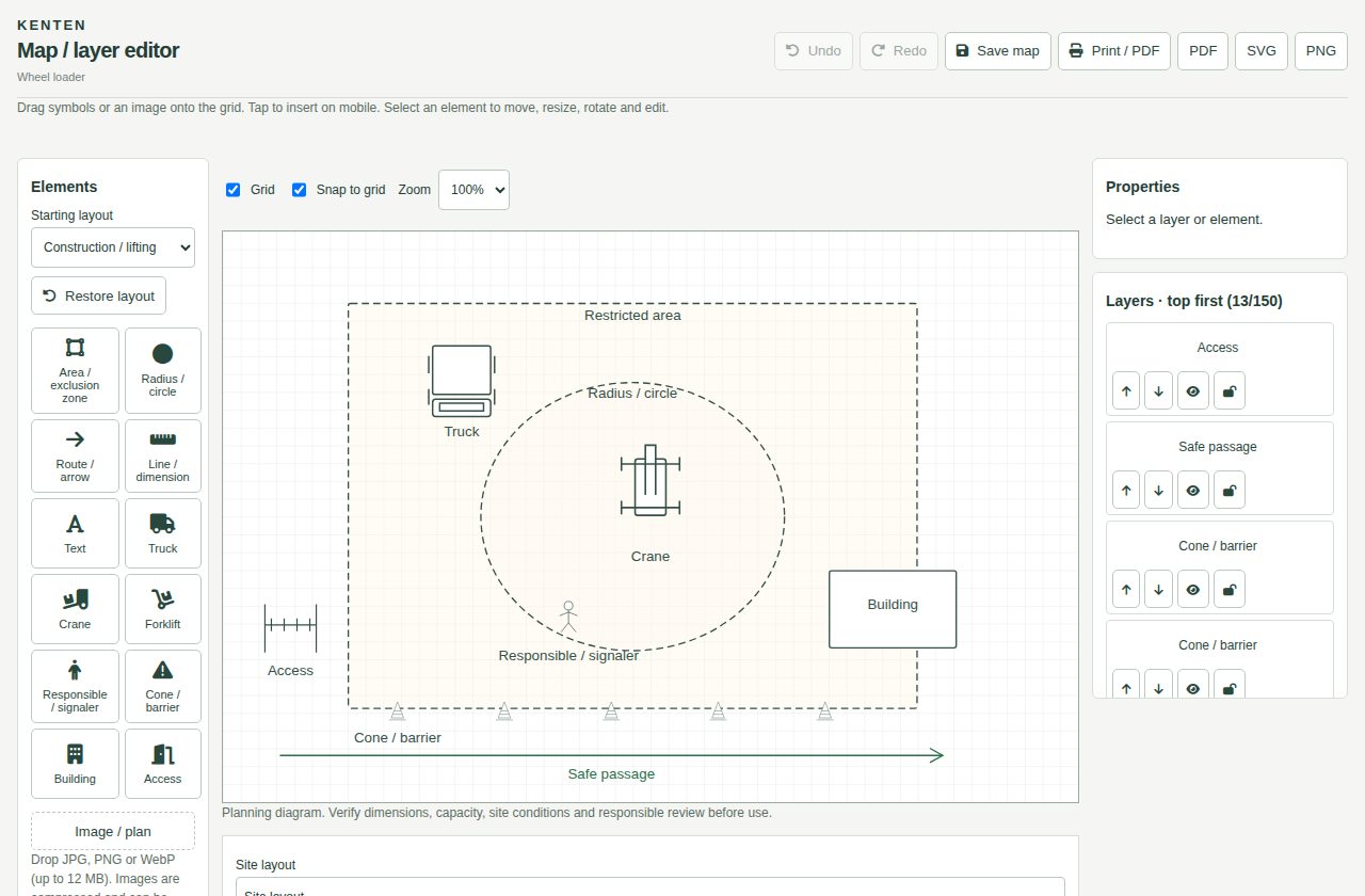 Kenten map editor in a demonstration workspace